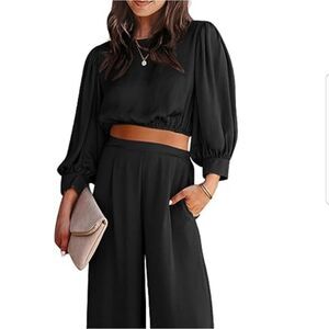 Women's 1 Piece Satin Casual Puff Sleeve Crop Tops NWT Black